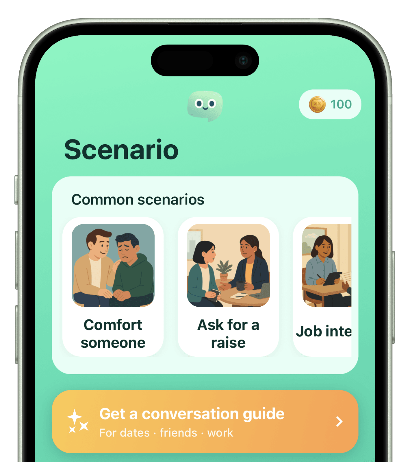 SpeakEasy app conversation practice screen
